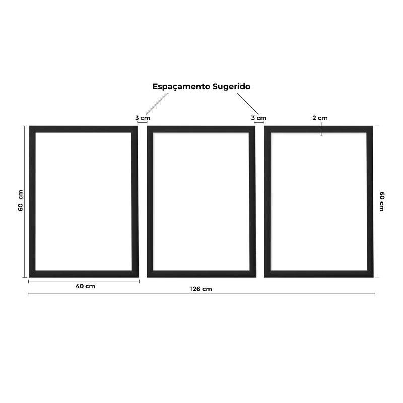 Kit com 3 Quadros Decorativos | Com moldura em madeira 40x60